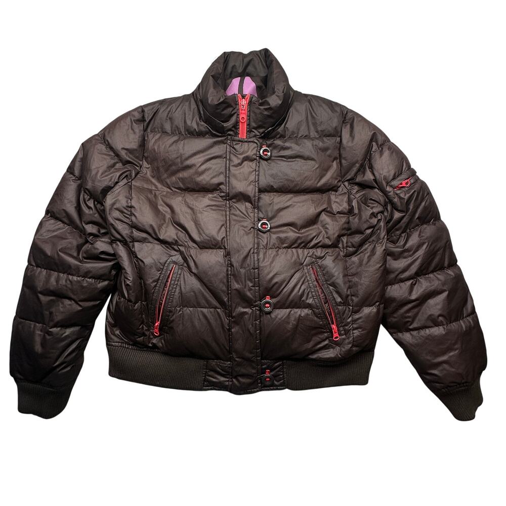 Vintage Y2K GAP Puffer Bomber Down Quilted Jacket Womens XL Brown Button Zip